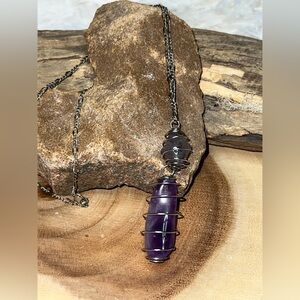 Amethyst silver double cage necklace